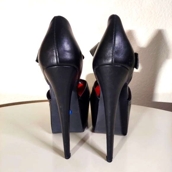 Dolls Kill x Marilyn Manson Black Faux Leather Platform Ankle Strap Heels - Picture 3 of 16